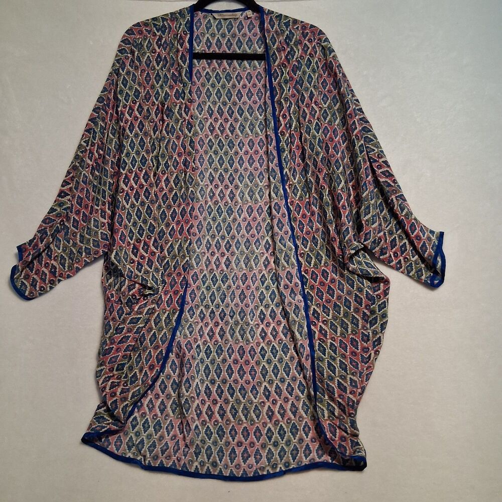 Soft Surroundings S/M Top Kimono Tunic 3/4 Sleeve Lightweight Cover Up Pastel